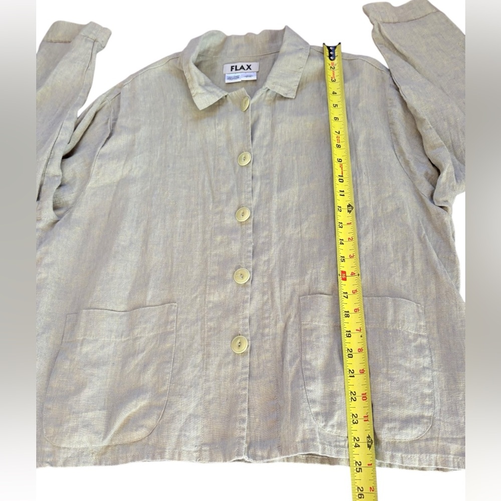 Flax Linen Jacket Button Front Collared Sage Gree… - image 6